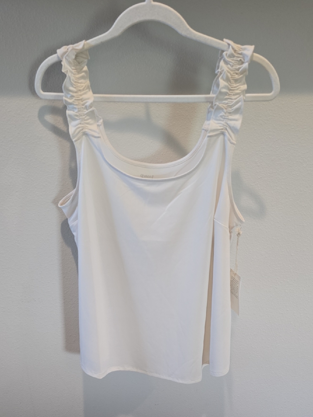 Grace & Lace Ruched-Strap White Tank Top, Large